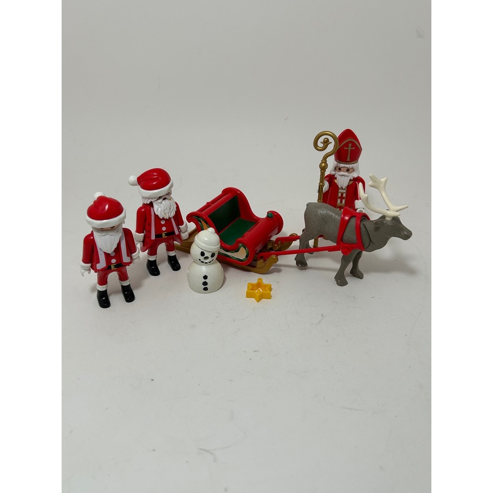 Playmobil Christmas Set Santa Claus Saint Nicholas Sleigh Reindeer‎ Snowman Toy